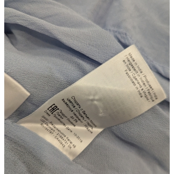 Ganni Georgette Blue Long Sleeve Keyhole Dress Size 8 - Picture 6 of 9